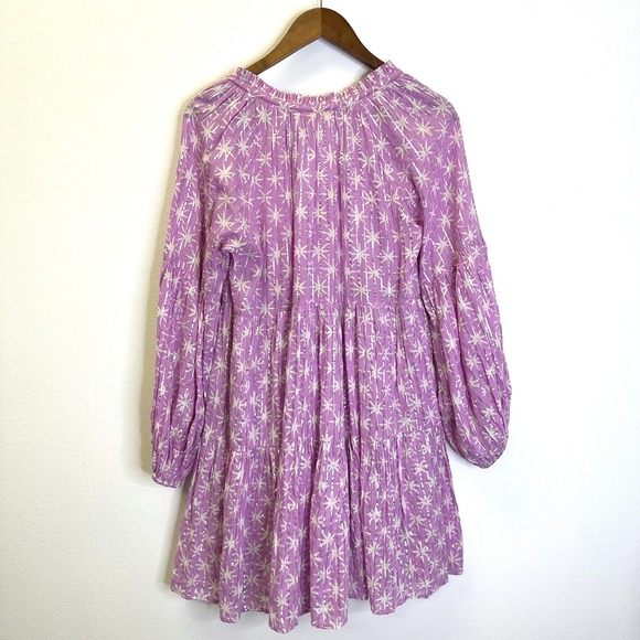 Oliphant Tiered Balloon Sleeve Star Print Dress Purple Size S - Picture 8 of 8